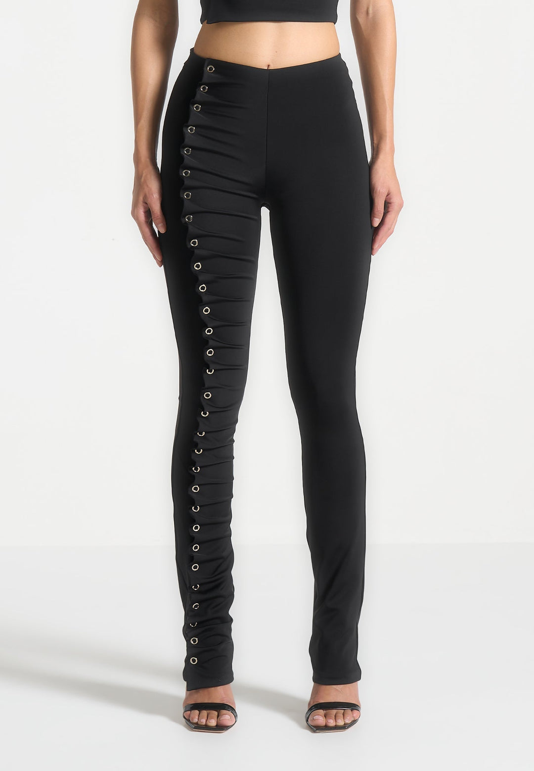 Eyelet Detail Tacked Leggings - Black