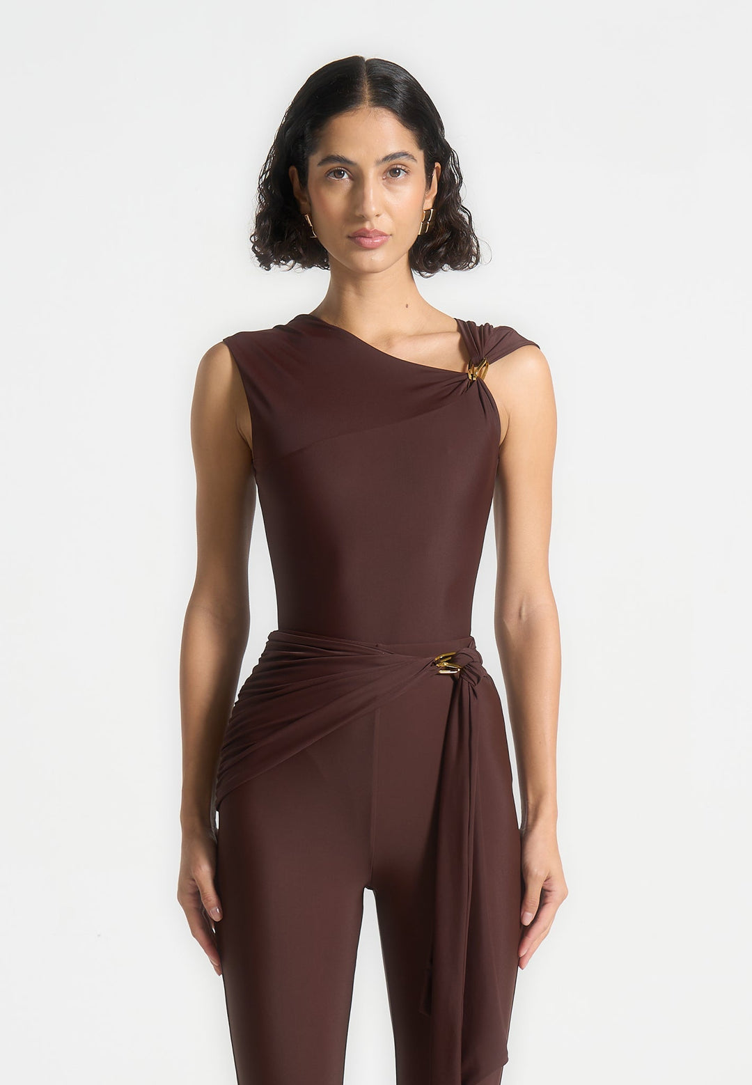 Bodysuit with Hardware Detail - Brown