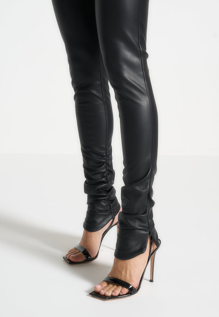 Clara - Leather Angled Waistband Leggings - Black