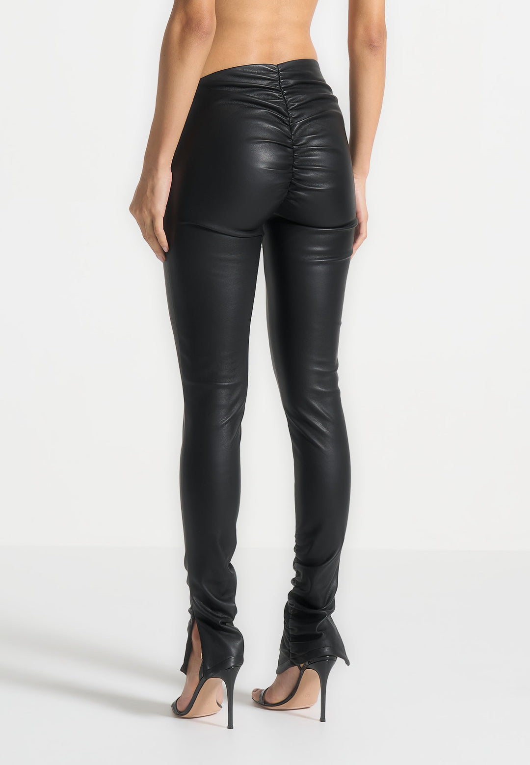 Clara - Leather Angled Waistband Leggings - Black