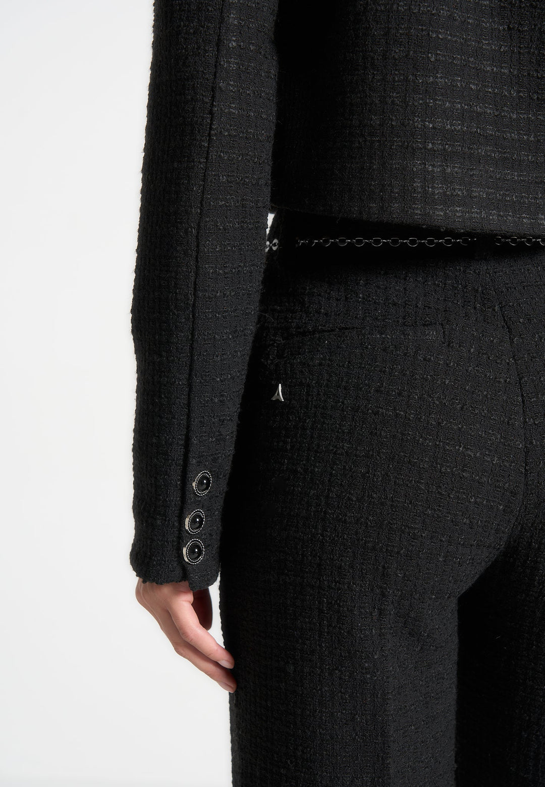 Celine - Cropped Tweed Jacket with Pearls - Black