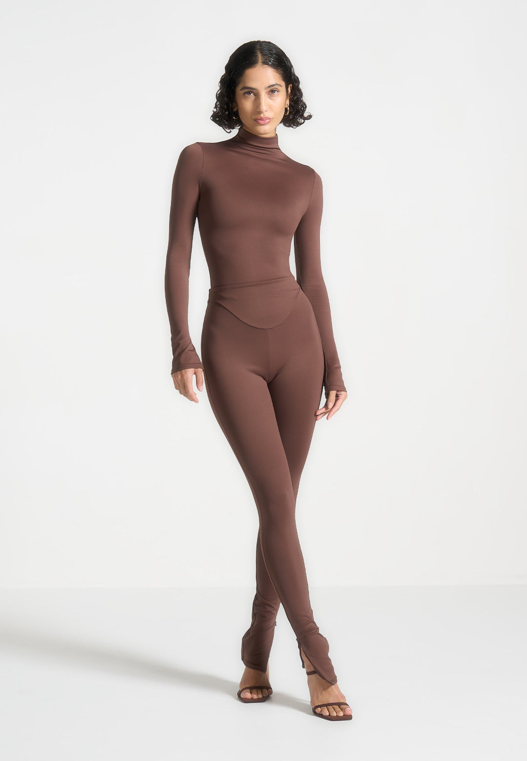 Alea - Mock Neck Long Sleeve Top - Brown
