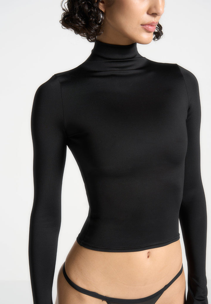 Alea - Mock Neck Long Sleeve Top - Black