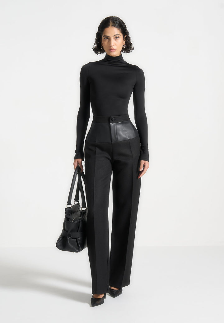Alea - Mock Neck Long Sleeve Top - Black