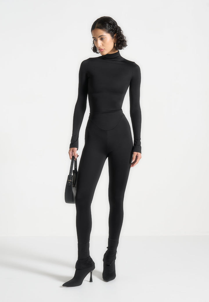 Alea - Mock Neck Long Sleeve Top - Black