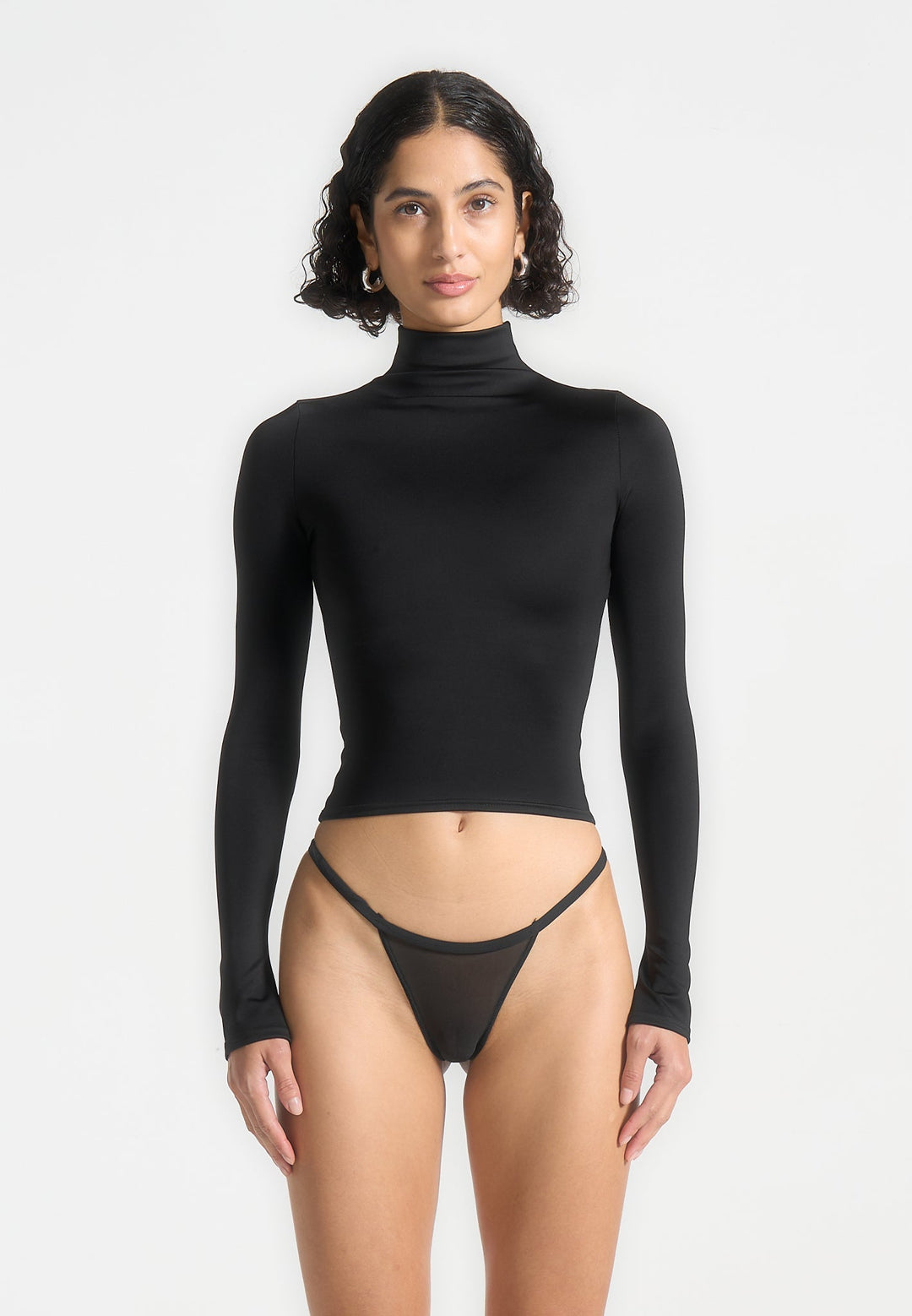 Alea - Mock Neck Long Sleeve Top - Black