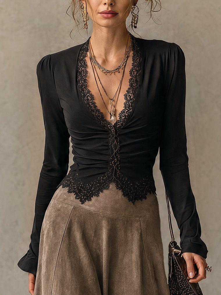 Abigail | Lace Top &amp; Suede-Look Maxi Skirt Set
