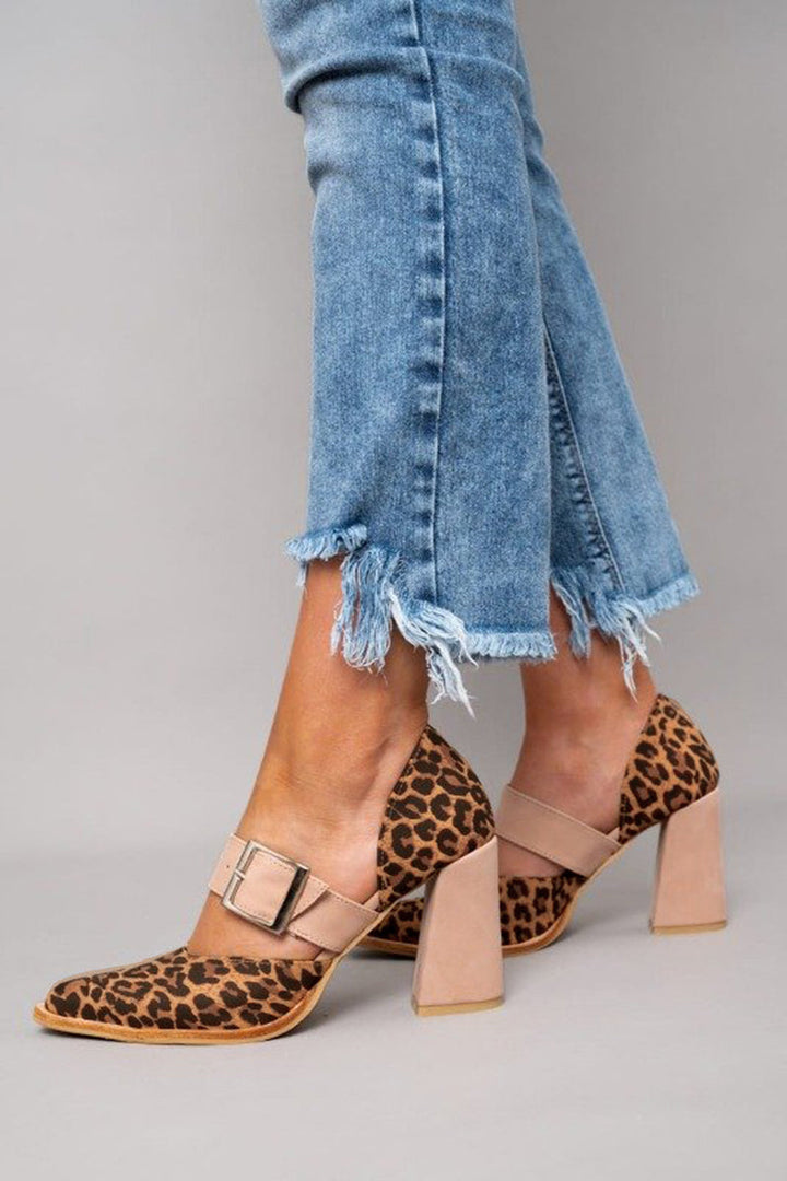 Selveta | Leopard Print Suede Sandals with Stable Heels