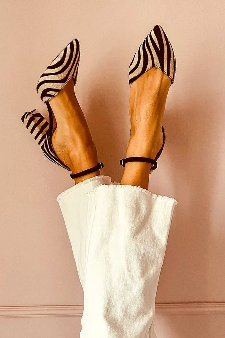 ZEBRA-PRINTED POINTED TOE PUMPS WITH ANKLE STRAP