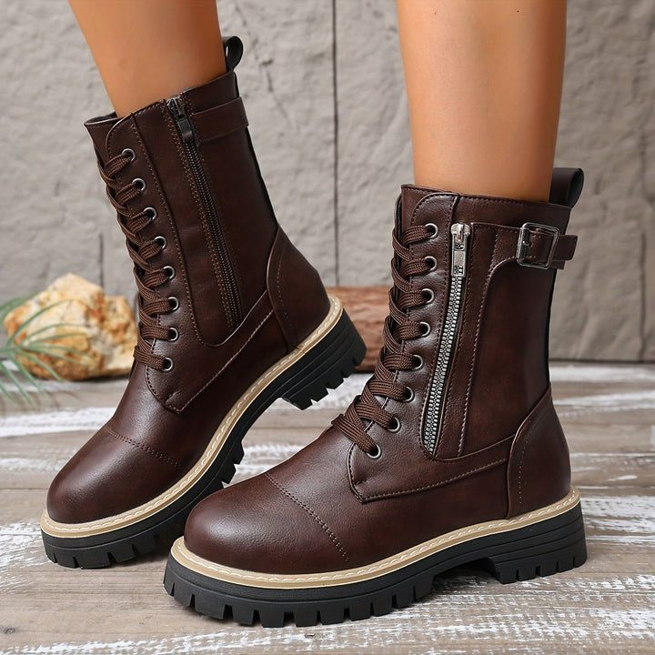 Henrietta™ | Lace-Up Side-Zip Combat Boots
