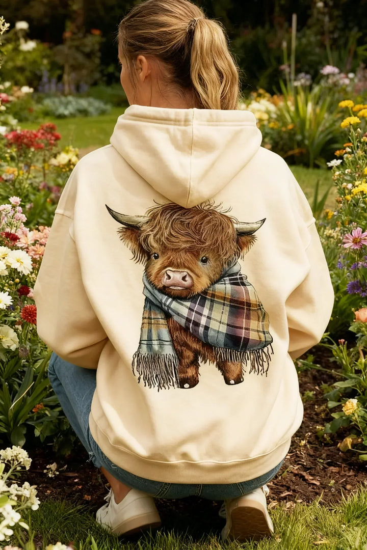 Rose | Highland Cow Cozy Fleece-Lined Hoodie