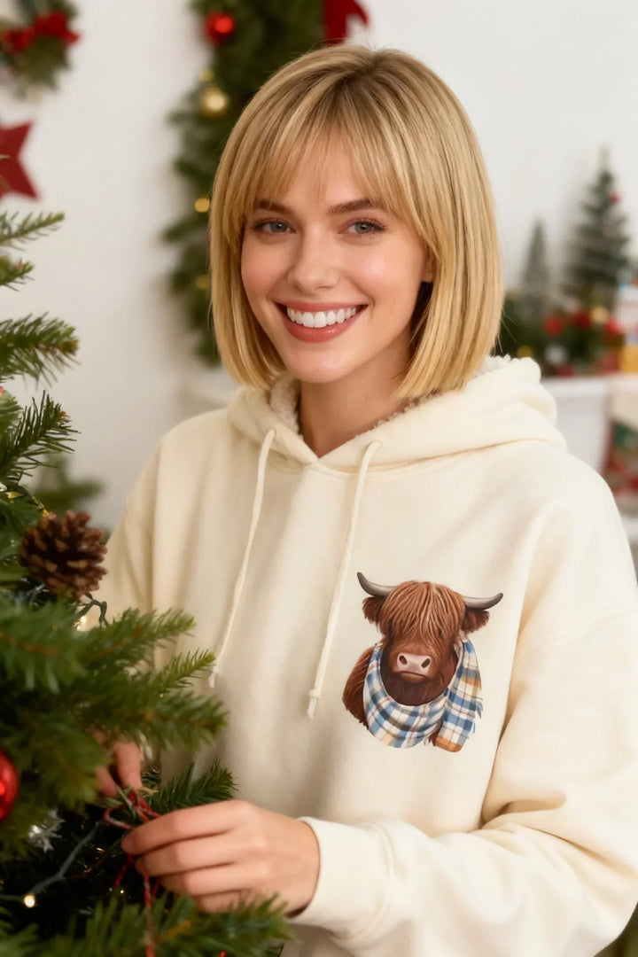 Rose | Highland Cow Cozy Fleece-Lined Hoodie