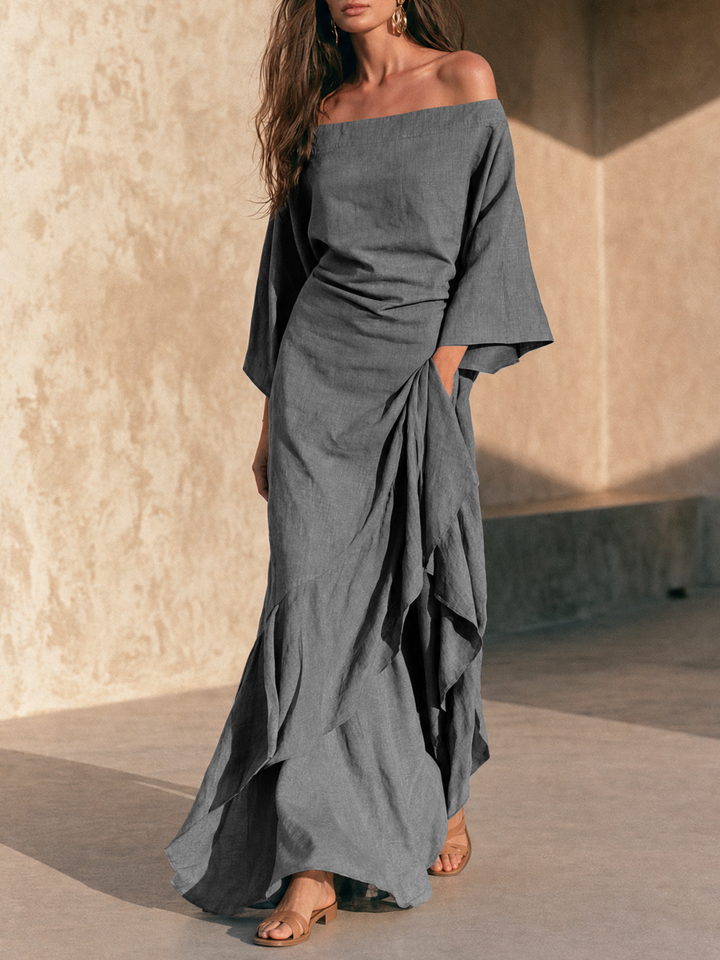 Hazel | Off-Shoulder Ruffle Hem Maxi Dress