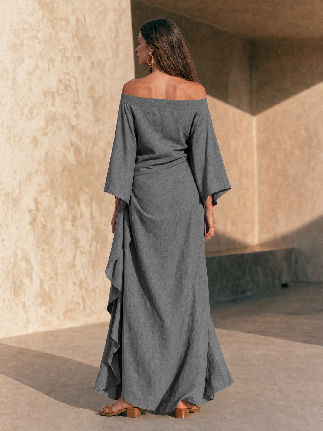 Hazel | Off-Shoulder Ruffle Hem Maxi Dress