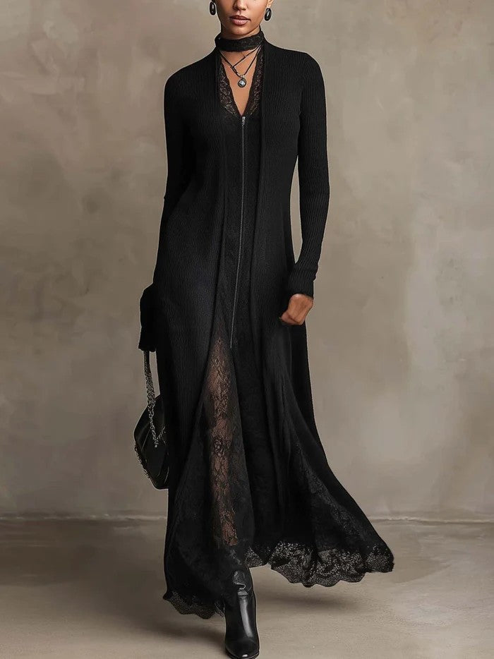 Stella | Ribbed Knit Maxi Dress with Lace