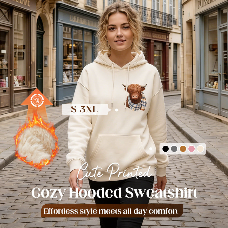 Rose | Highland Cow Cozy Fleece-Lined Hoodie