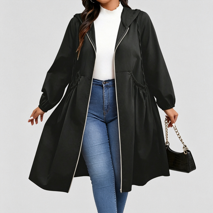 Elara Curve Cinch Hooded Windbreaker Coat