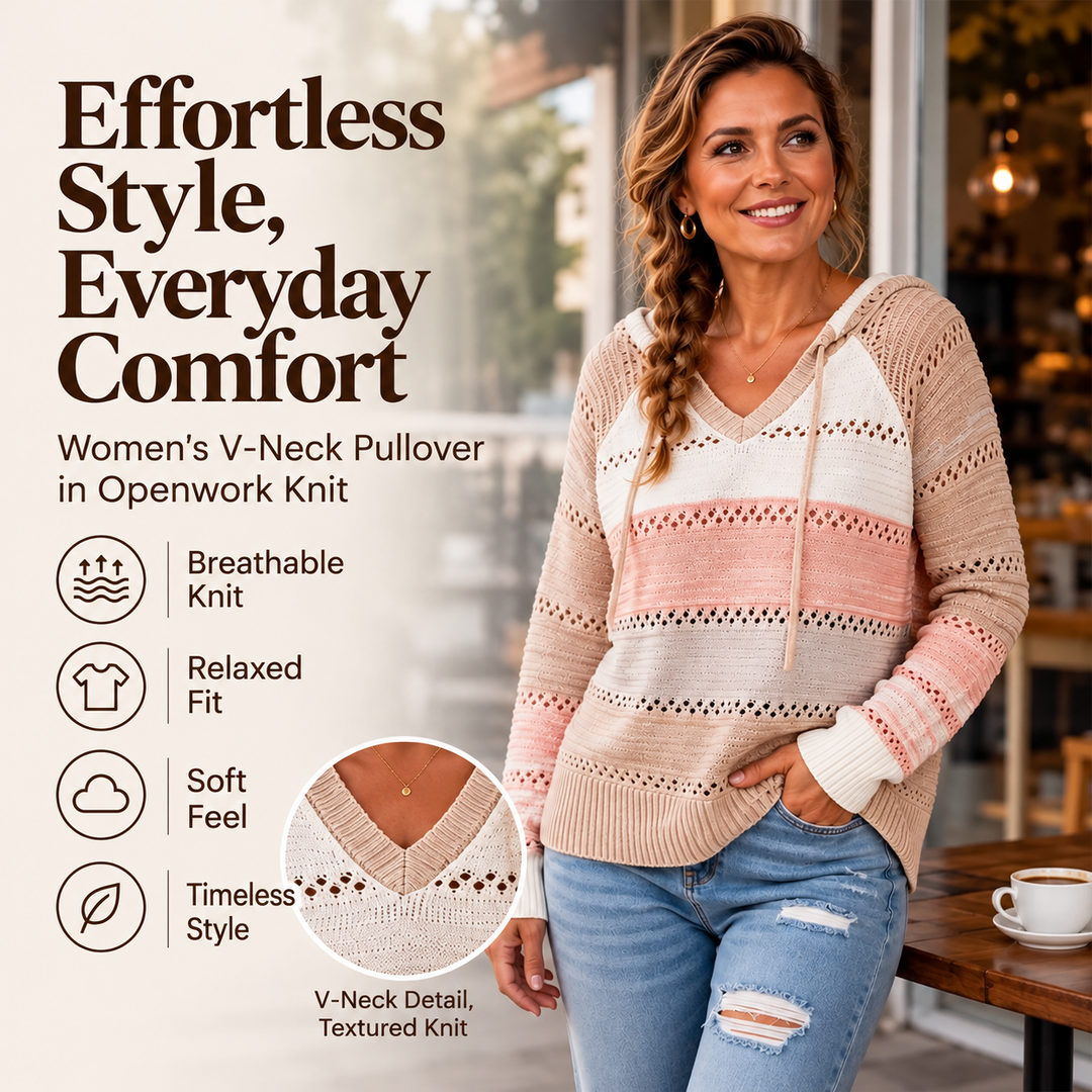 Carla | Colour-Block Hollow-Out Knit Hoodie