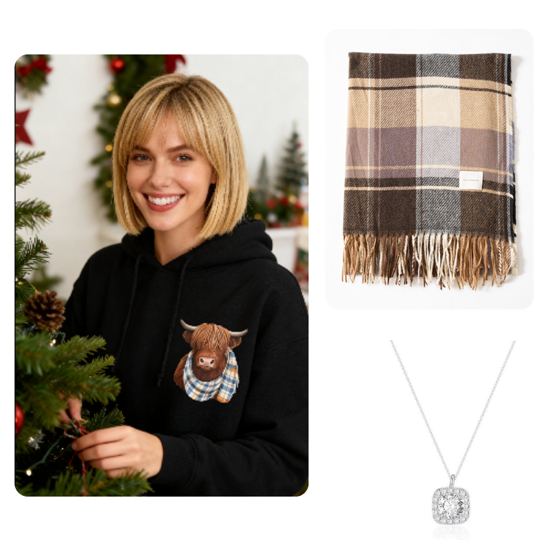 Rose | Highland Cow Cozy Fleece-Lined Hoodie