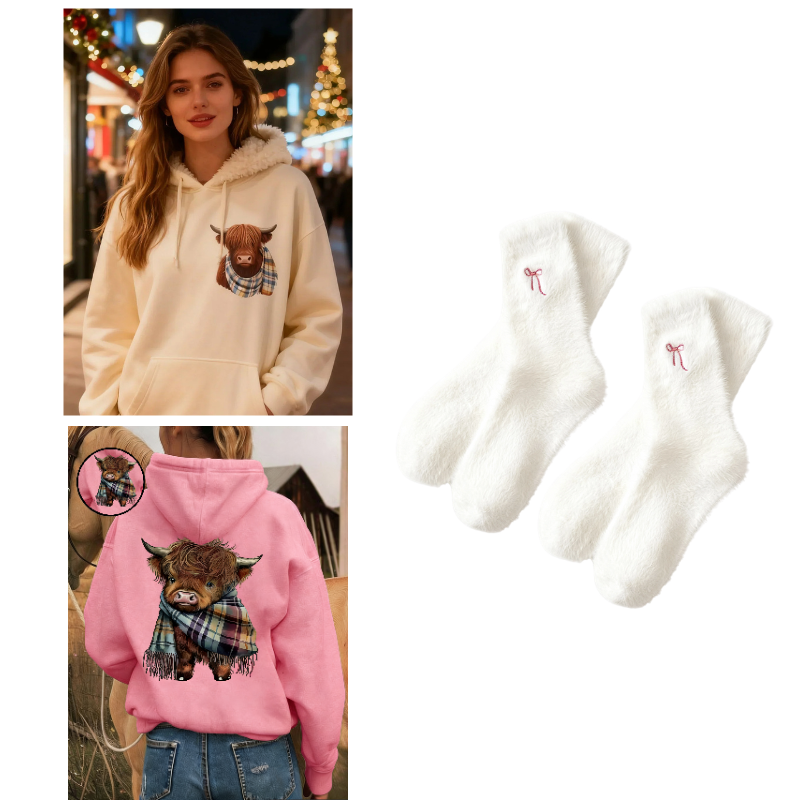 Rose | Highland Cow Cozy Fleece-Lined Hoodie