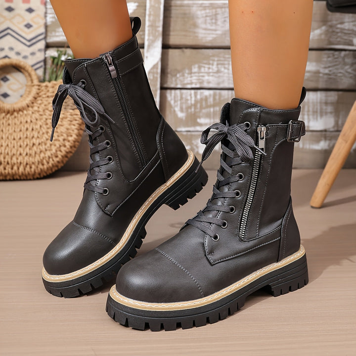 Henrietta™ | Lace-Up Side-Zip Combat Boots
