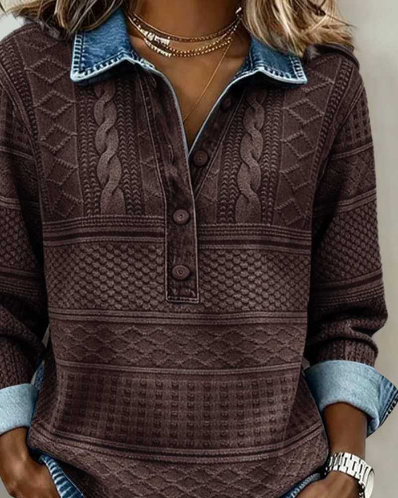 Dolores |Trendy Sweatshirt with Half Button and Collar