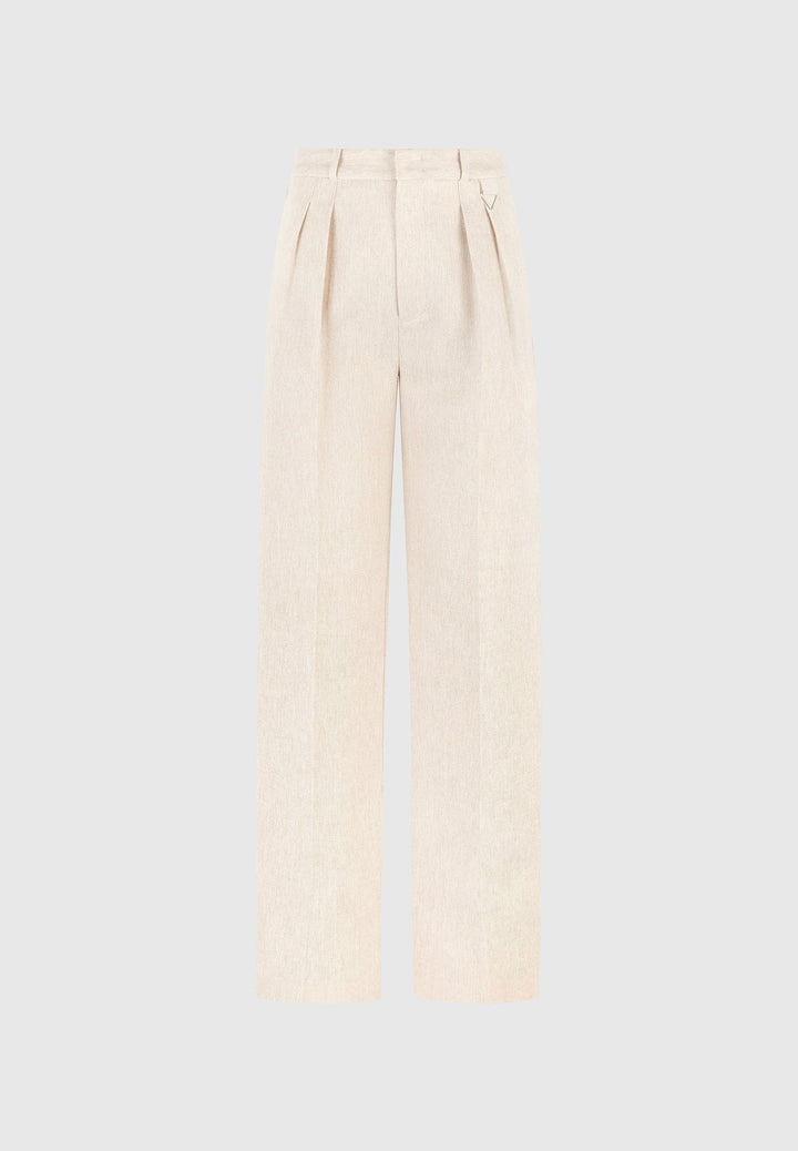 Julie - Linen Twin Pleat Trousers - Natural