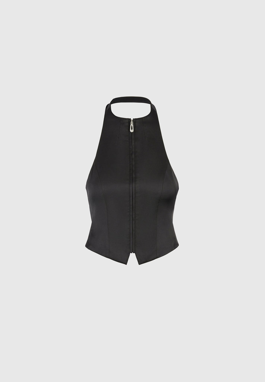 Claudette - Satin Halterneck Backless Top - Black