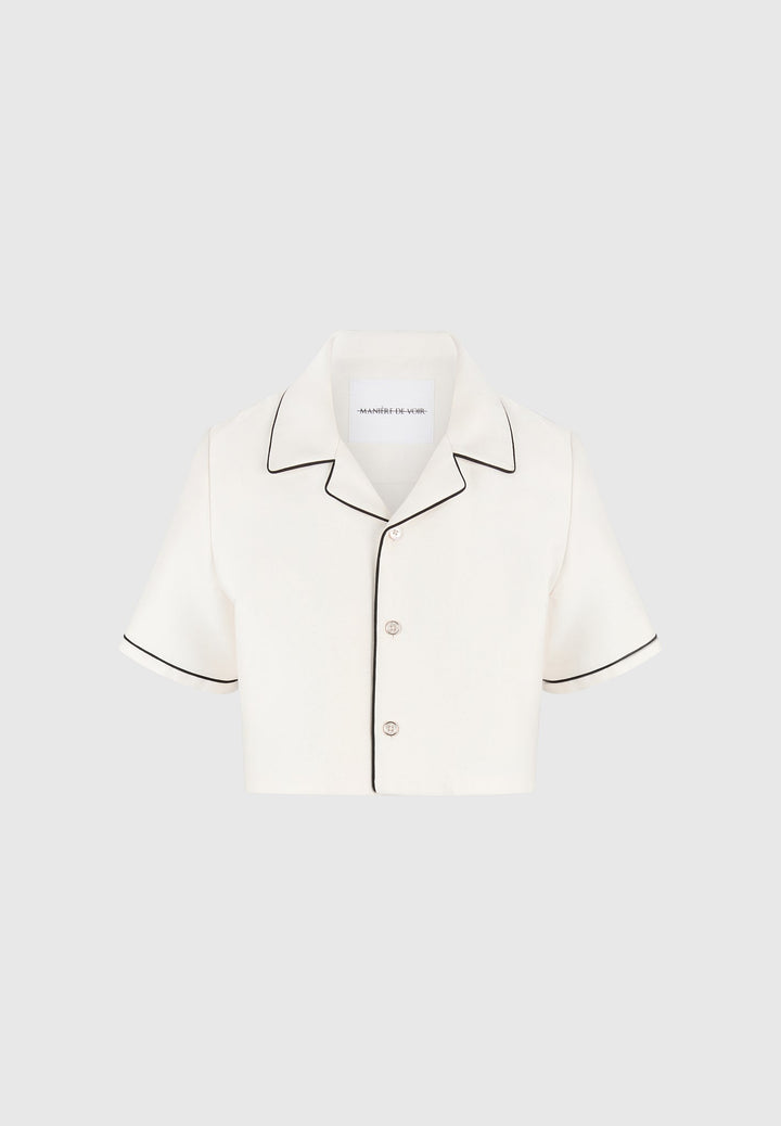 Maude - Satin Cropped Shirt with Piping - Off White