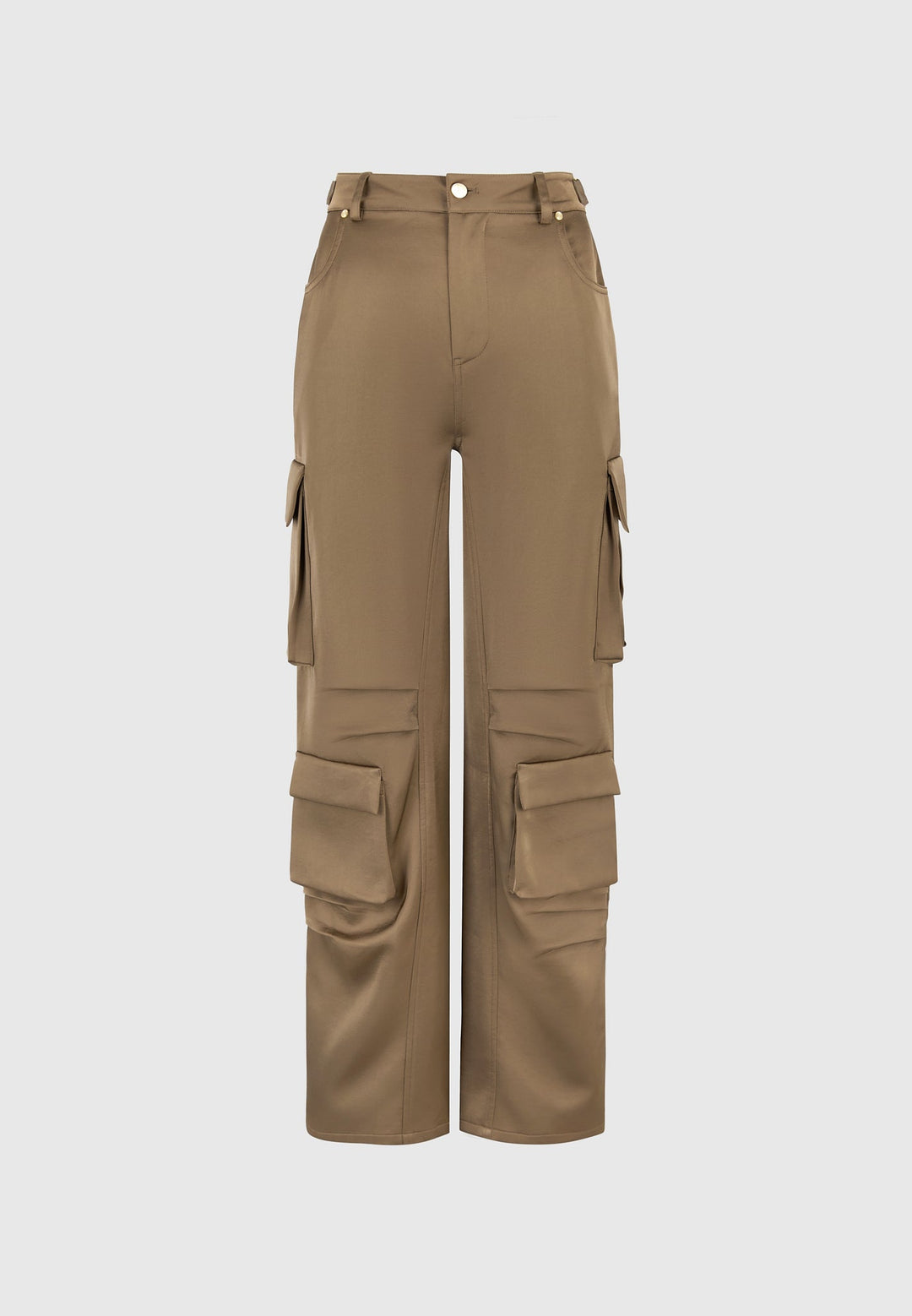 Emilie - Satin High Waisted Cargo Pants - Dark Olive