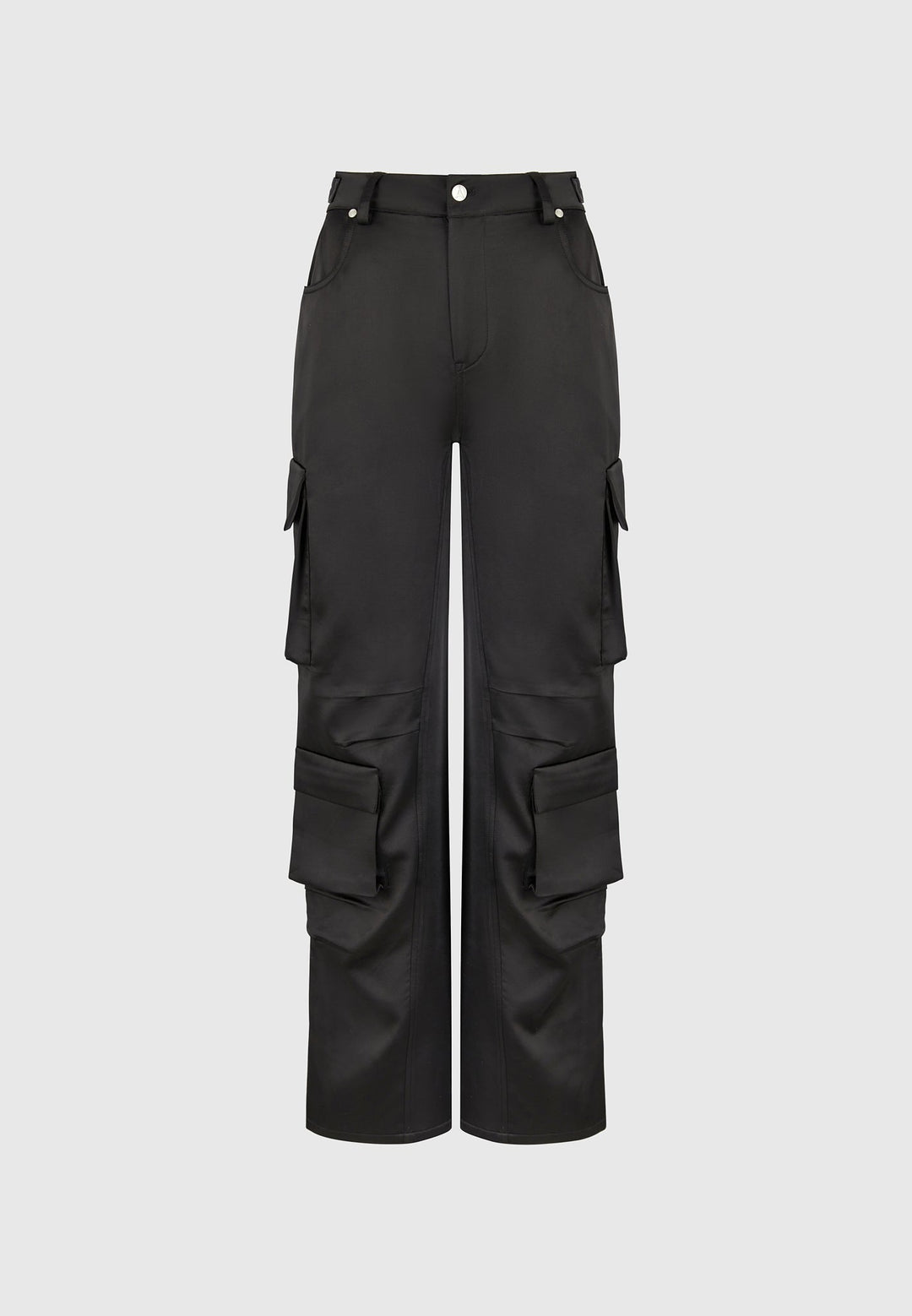 Emilie - Satin High Waisted Cargo Pants - Black