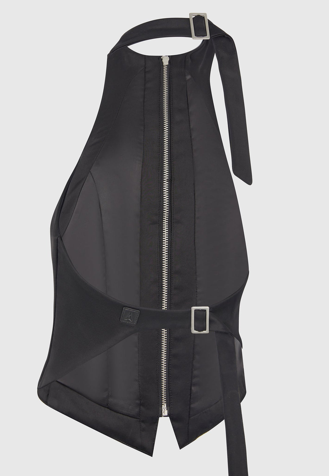 Claudette - Satin Halterneck Backless Top - Black