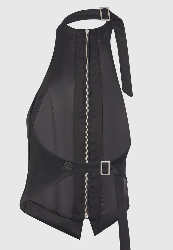 Claudette - Satin Halterneck Backless Top - Black