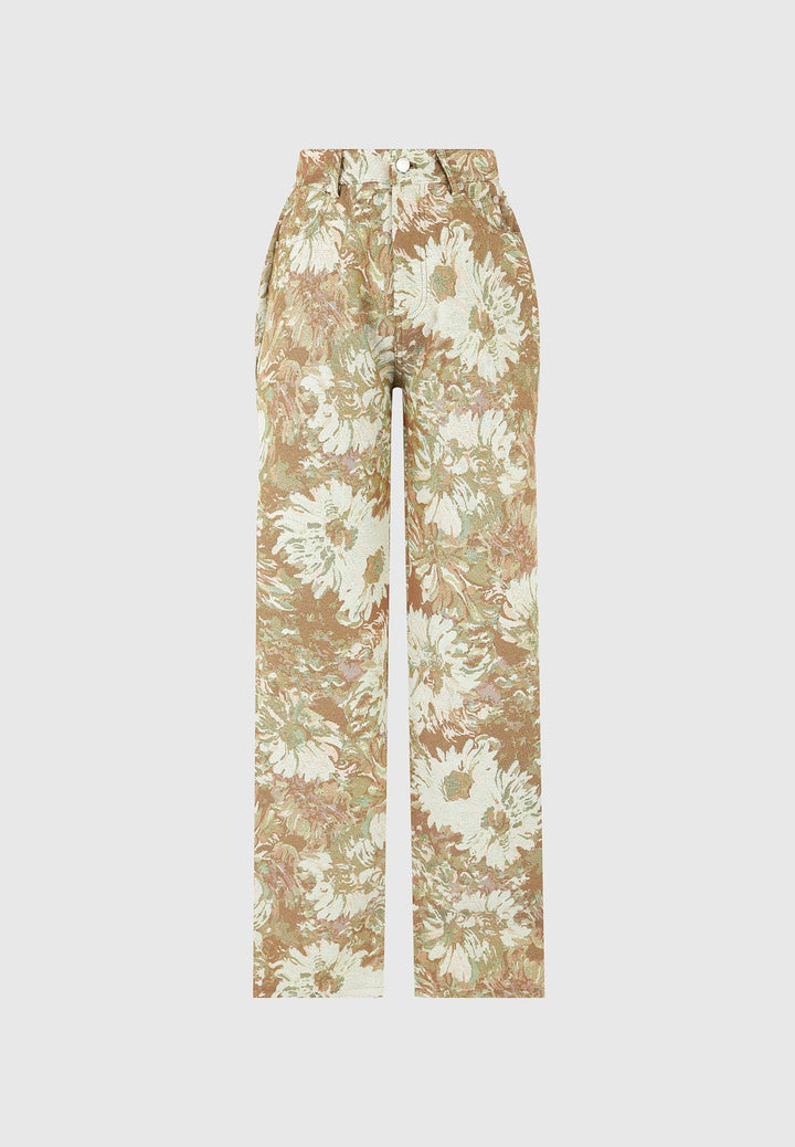 Florence - Jacquard High Rise Straight Leg Jeans - Sage