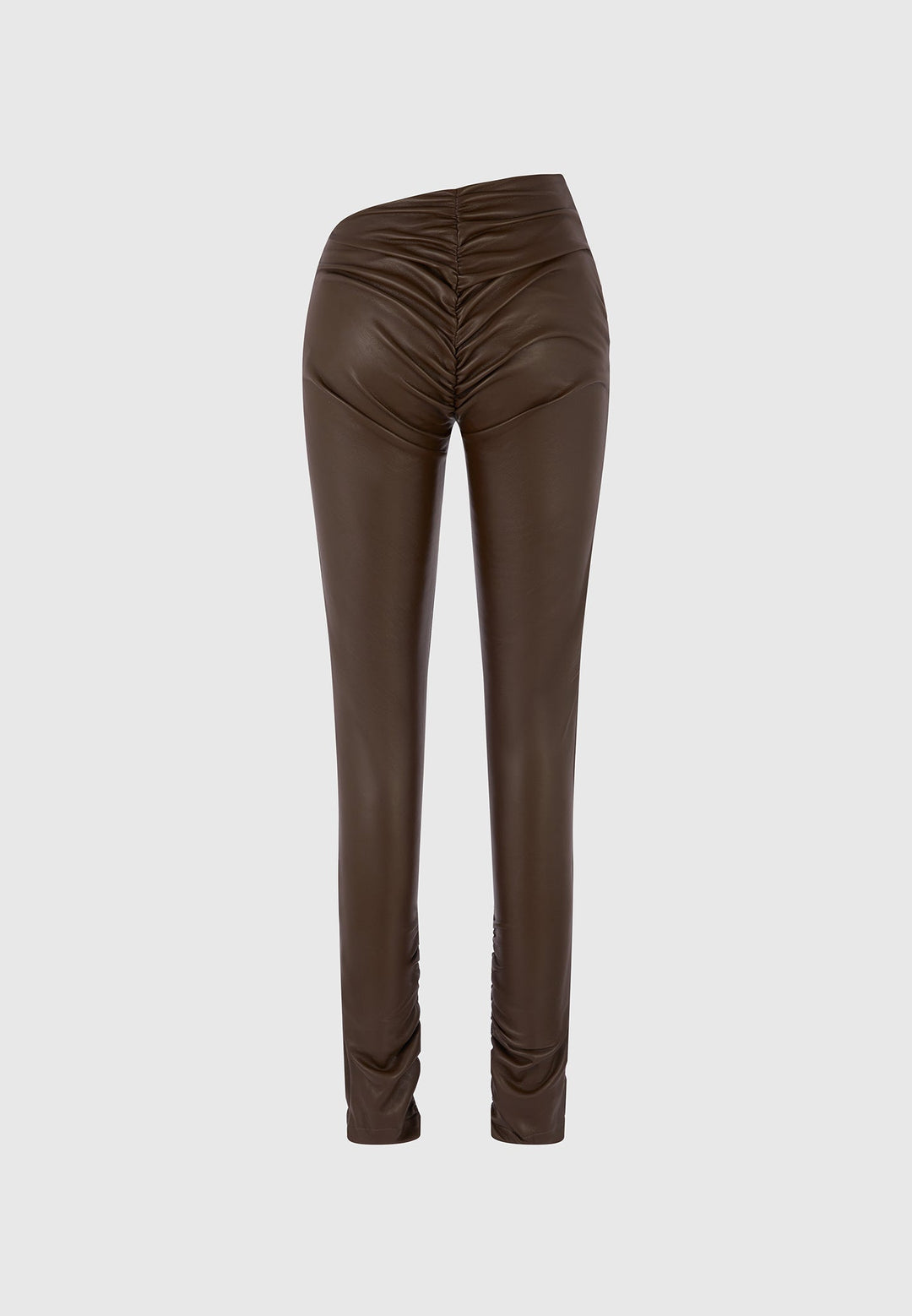 Clara - Leather Angled Waistband Leggings - Brown
