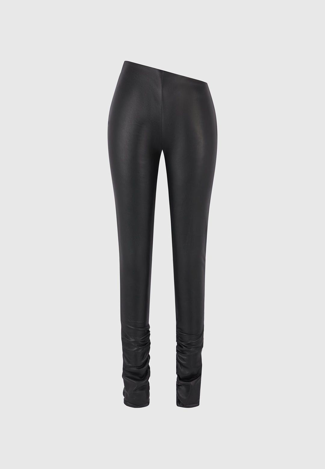Clara - Leather Angled Waistband Leggings - Black