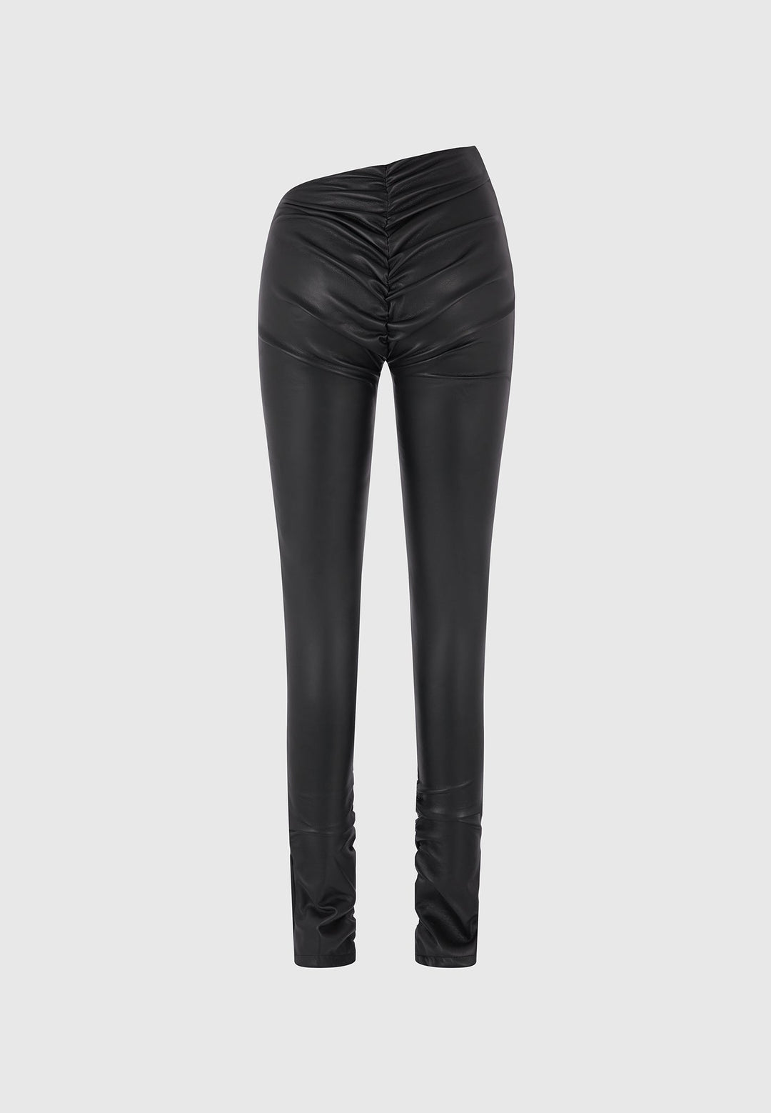 Clara - Leather Angled Waistband Leggings - Black