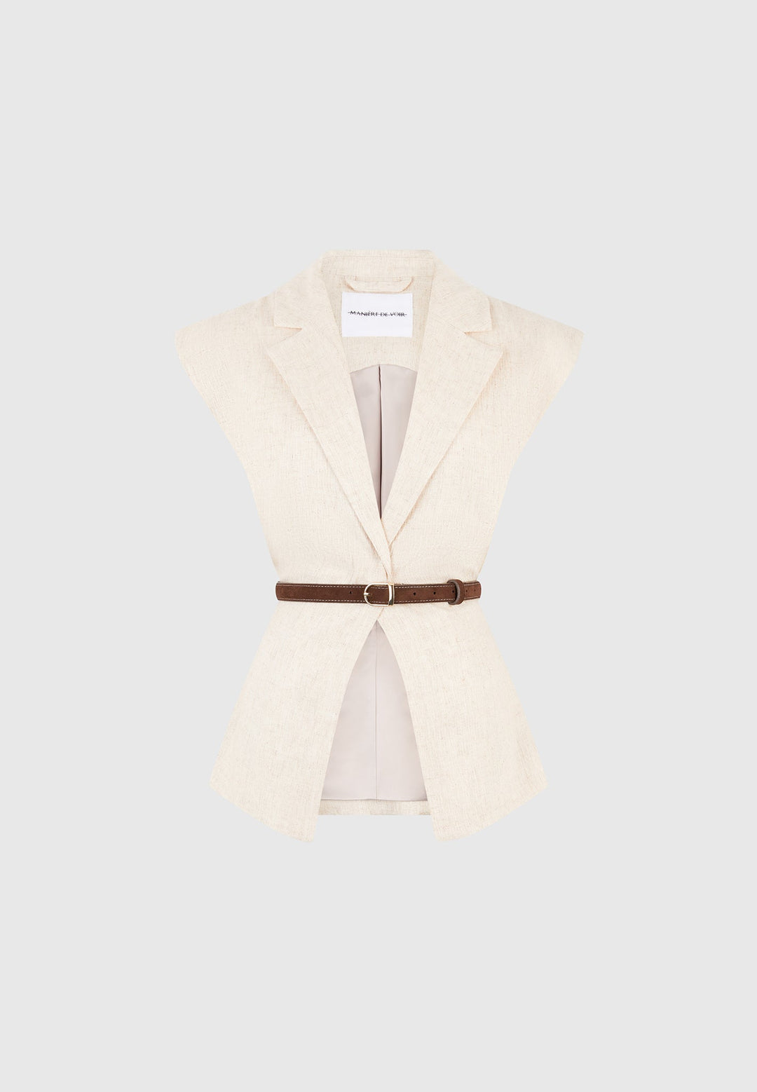 Linda - Linen Wide Shoulder Cinched Waistcoat - Natural