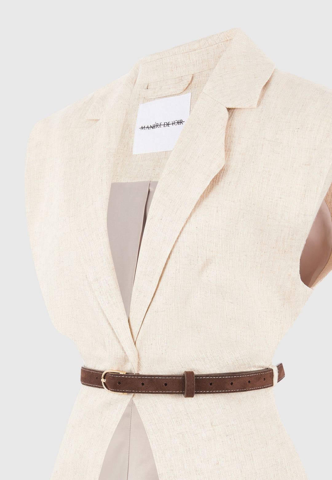 Linda - Linen Wide Shoulder Cinched Waistcoat - Natural