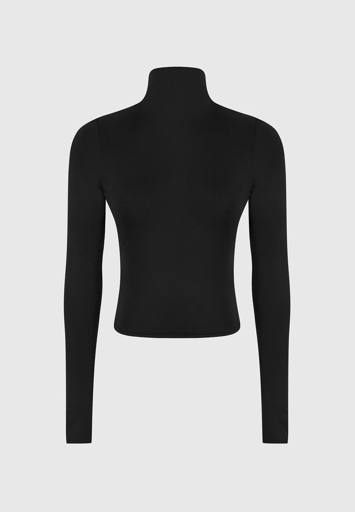 Alea - Mock Neck Long Sleeve Top - Black