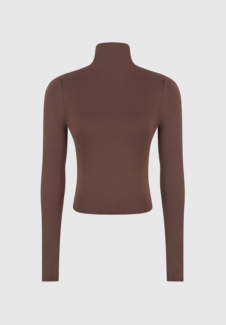 Alea - Mock Neck Long Sleeve Top - Brown