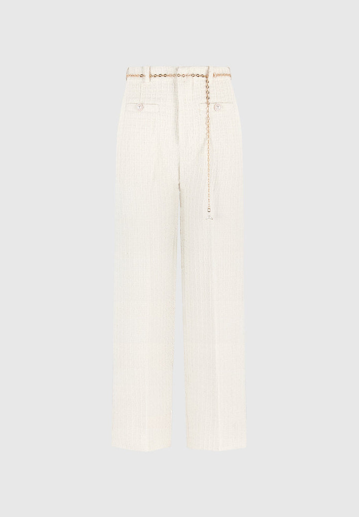 Nathalie - Tweed Trousers with Belt - Cream