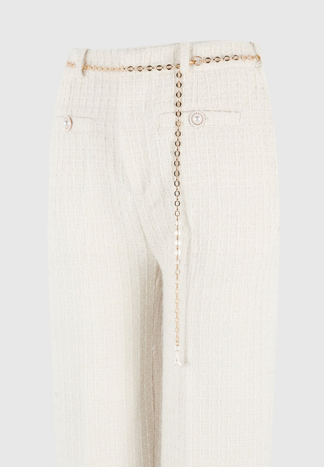 Nathalie - Tweed Trousers with Belt - Cream