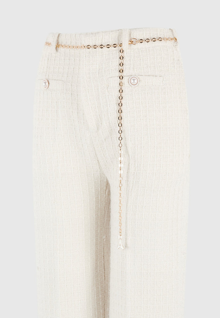 Nathalie - Tweed Trousers with Belt - Cream