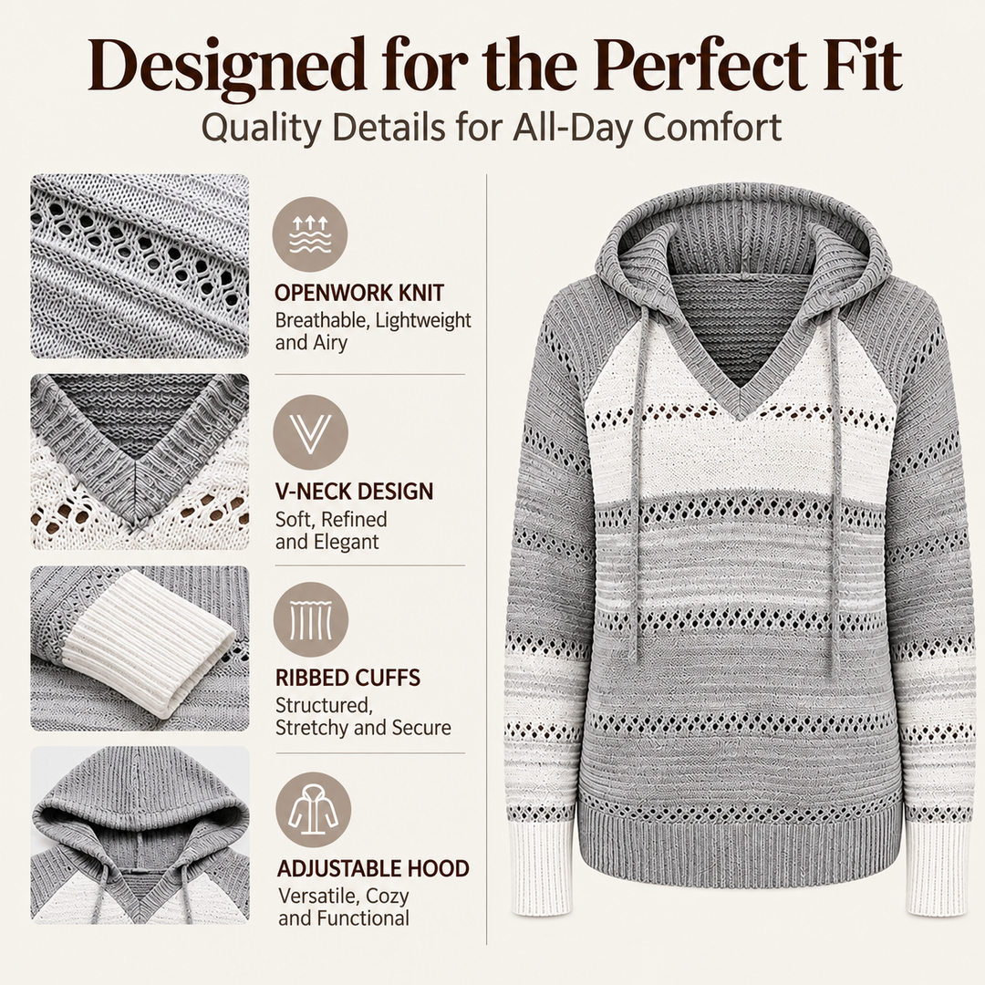 Carla | Colour-Block Hollow-Out Knit Hoodie