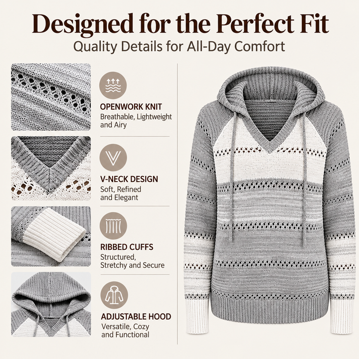 Carla | Colour-Block Hollow-Out Knit Hoodie
