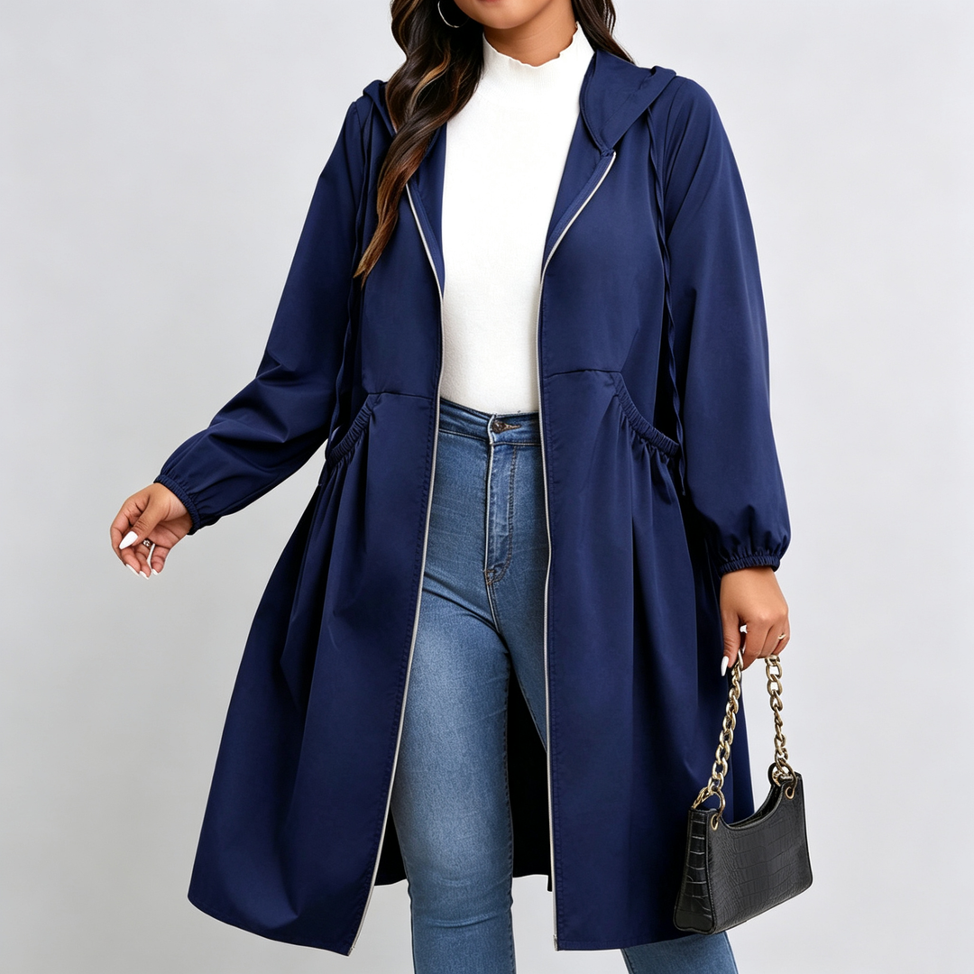 Elara Curve Cinch Hooded Windbreaker Coat
