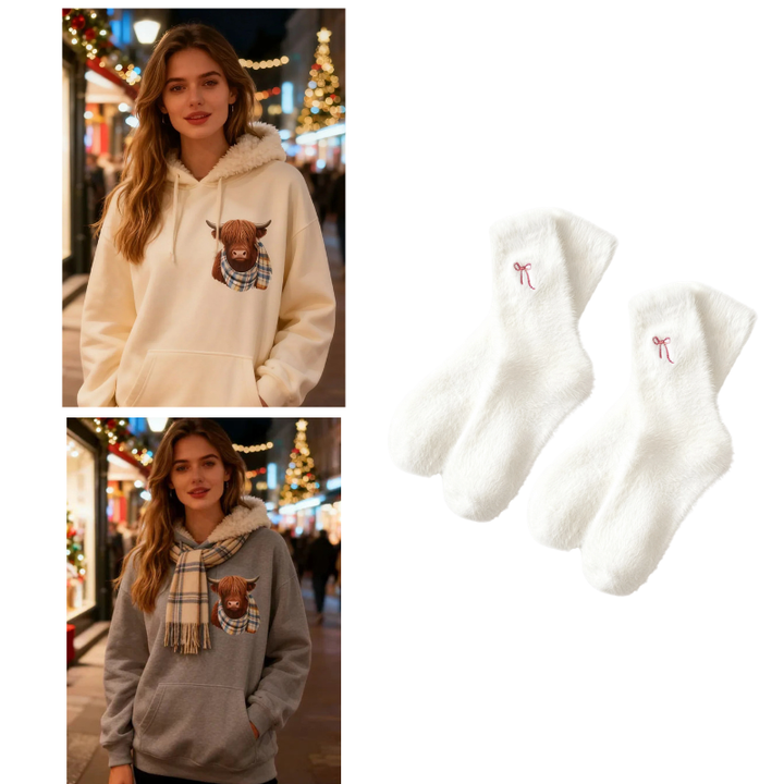 Rose | Highland Cow Cozy Fleece-Lined Hoodie