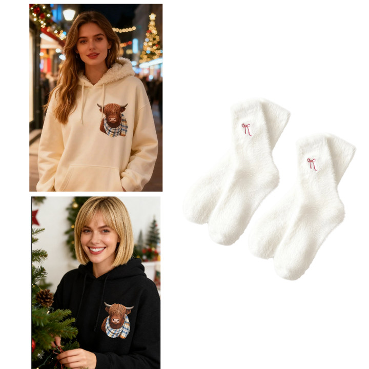 Rose | Highland Cow Cozy Fleece-Lined Hoodie