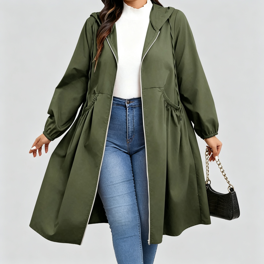 Elara Curve Cinch Hooded Windbreaker Coat